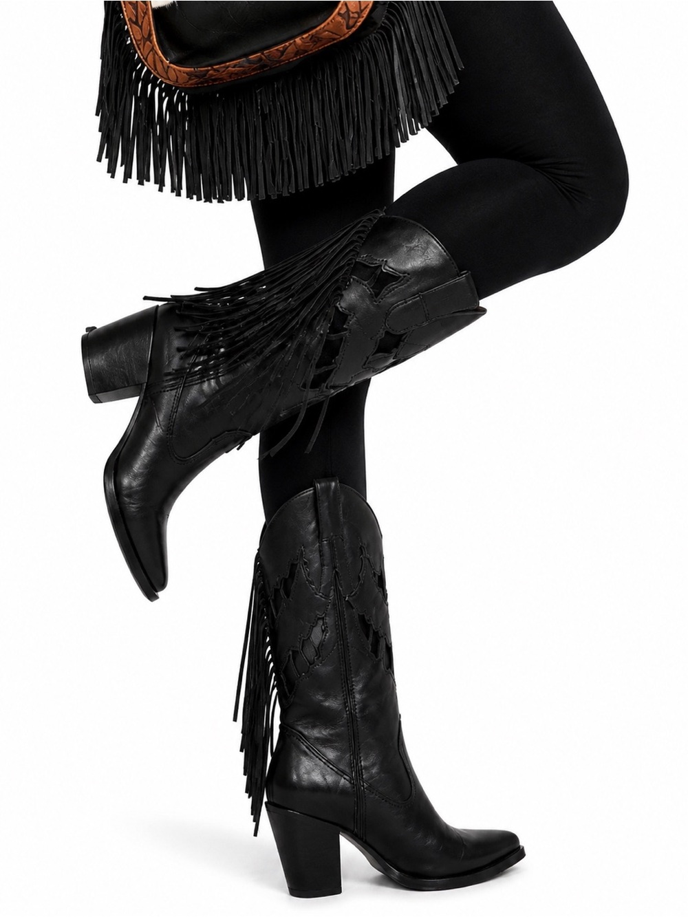 🖤 Dingo Lady’s Night Fringe Western Boots - Black Leather | Snip Toe | New WBox